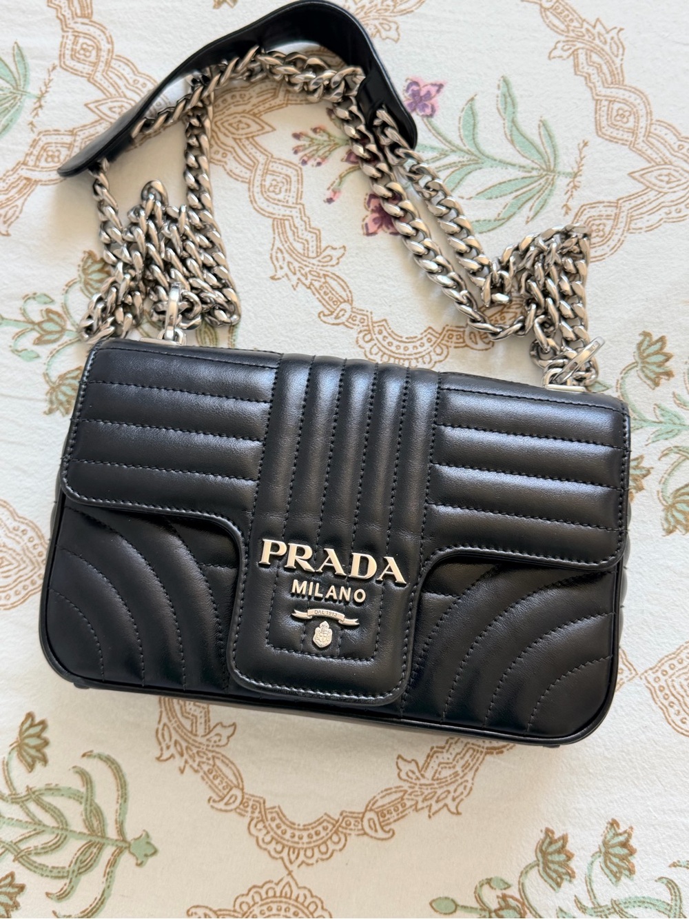 Prada Black Quilted Leather Shoulder Bag with Silver Hardware
